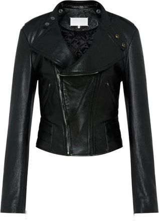 Maison Margiela Leren Jas met Omvouwbare Kraag - Dames - Leren en Su&egrave;de Jassen - Zwart - XS - Leer - Jassen