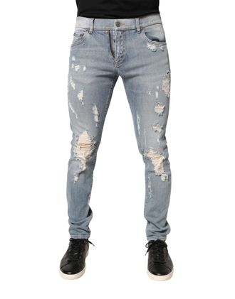 Dolce & Gabbana Light Blue Distressed Skinny Men Denim Jeans Cotton Elastane Clothing
