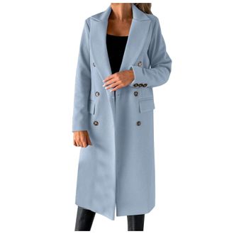 Generic Womens Long Wool Coat Double Breasted Trench Coat Fall Winter Clothes Jumpers for Women uk