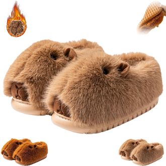 Generic Capybara Slippers for Women, Novelty with Ears Capybara Slippers, Warm Funny Animal Soft Plush Slides (B-Khaki, Adult, Women, 5, Numeric Range, UK Foo