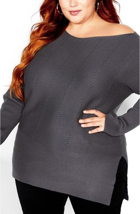 City Chic Madeleine Off-the-Shoulder Knit Top in Smoke at Nordstrom, Size Xs