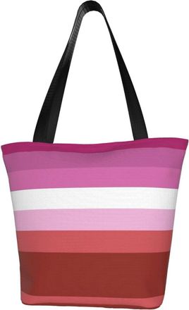 AOOEDM Lesbian Pride Flag Reusable Grocery Bag Shopping Bag Casual Shoulder Bag Handbag for Men Women ECO Market Bag Beach Bag Travel Totes
