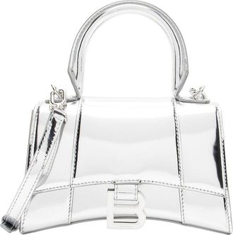 Balenciaga Silver Calfskin Metallic Hourglass Xs Top Handle (Authentic Pre- Loved)