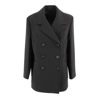 Max Mara Jassen, Dames, Zwart, XS, Zwarte Double-Breasted Caban Jas