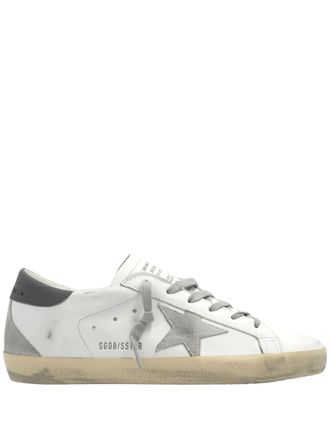 Golden Goose Distressed White Leather Sneakers with Grey Star Accents