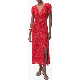 Mango Floral Print Midi Dress in Red at Nordstrom Rack, Size 6