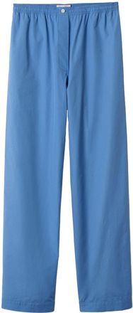 Miu Miu embroidered-logo poplin trousers - women - Cotton - 36 - Blue
