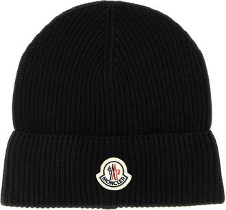 Moncler Black Logo Patch Beanie Hat