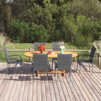 vidaXL Vidaxl - Set De Muebles De Comedor De Jard&iacute;n 7 Piezas Rat&aacute;n Pe Gris