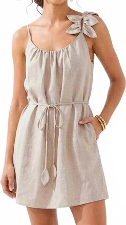 Naked Zebra Emilia Flower Petal Linen Mini Dress In Taupe