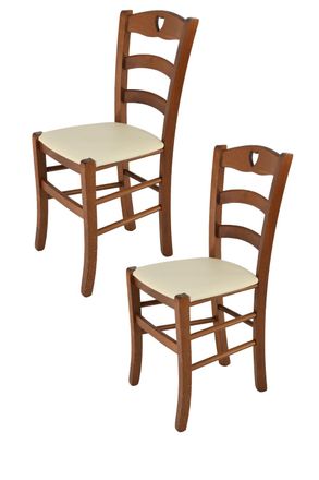 Tommychairs Tommychairs 2 Sillas Cuore En Haya Color Nuez Claro, Asiento Polipiel Marfil