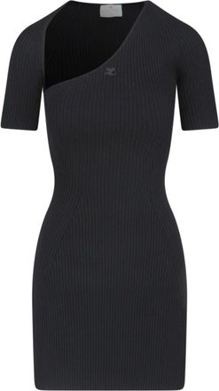 Courr&egrave;ges Slash Mini Dress In Black Fabric Ribbed Knit