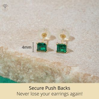MAX + STONE 14k Yellow or White Gold 4mm Square Princess Cut Gemstone Stud Earrings