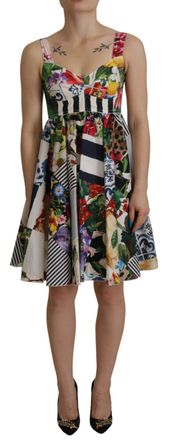 Dolce & Gabbana Multicolor Pachwork Poplin Floral A-Line Mini Flared Womens Dress - Multicolour Cotton - Size X-Small
