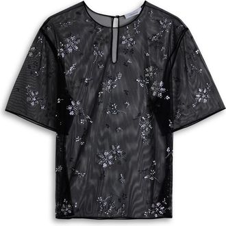 Paco Rabanne Crystal-embellished Mesh T-shirt - Black - 34 (UK6 / XS)