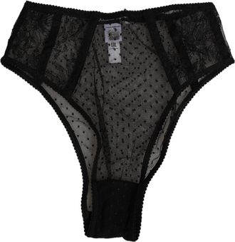 Dolce & Gabbana Black Lace Polka Dot Mesh High Waist Womens Underwear