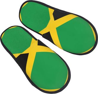 Generic Fluffy Slippers Flag Of Jamaica Non-Slip Hotel Slippers Furry Cotton Slipper For Women Ladies Men L