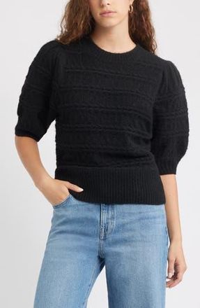 Treasure & Bond Puff Sleeve Cable Knit Sweater in Black at Nordstrom Rack, Size Xx-Small