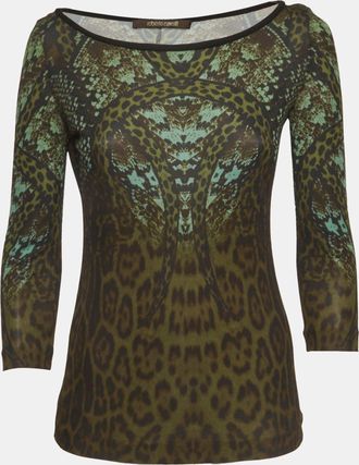 Roberto Cavalli Green Printed Jersey Top