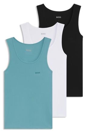 BOSS Assorted 3-Pack Classic Rib Tanks in Black Multi Pack at Nordstrom, Size Medium