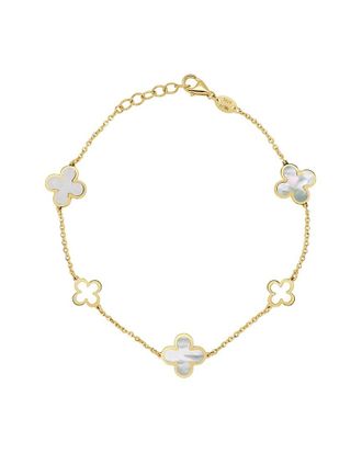 Italian Gold, Inc 14K Mother Of Pearl Station Chain Clover Bracelet