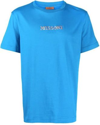 Missoni Turquoise Print Katoenen T-shirt - Heren - T-shirts - Blauw - L - Katoen - Tops