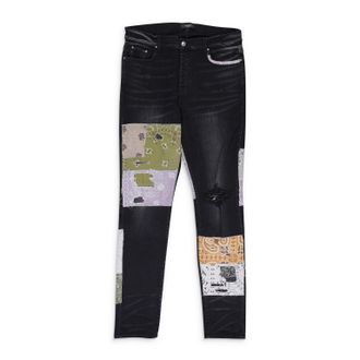 Amiri Black Bandana Art Patch Skiny Jeans