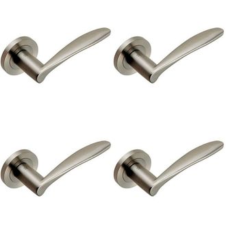Loops 4x PAIR Angular Design Curved Handle Concealed Fix Round Rose Satin Steel in Metallics