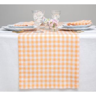 Solino Home Linen Table Runner for Dining Table, Holiday and Everyday Table Decor - Gingham Check in Sunny Orange at Nordstrom, Size Xx-Small