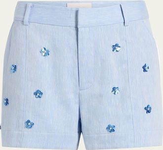 Cinq &agrave; Sept Tora Embellished Linen Suiting Shorts