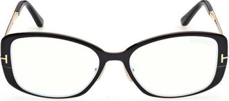 Tom Ford 54mm Rectangular Optical Glasses in Shiny Black Enamel /Gold at Nordstrom