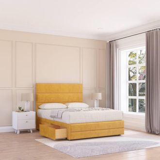 Sloomy Monaco Bed Base No Drawers 12 Footboard & 54 Floor Standing Headboard in Mustard | Size: Double