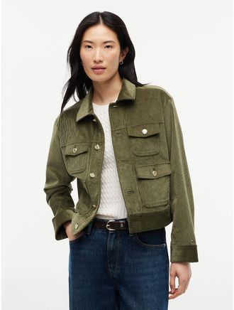Tommy Hilfiger Womens Stretch Corduroy Utility Jacket - Huntsman Green - XXL