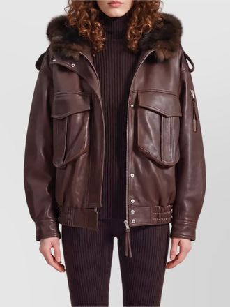 Frankie Shop lamb leather hooded bomber jacket