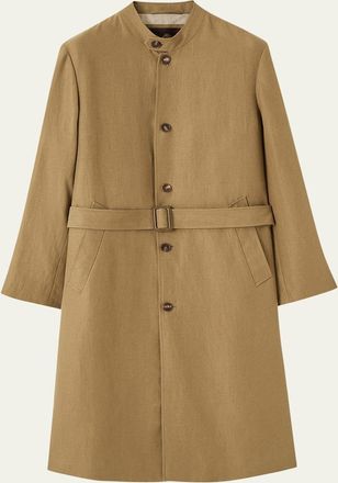 Loro Piana Mens Doran Linen Band-Collar Belted Trench Coat