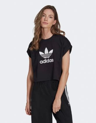 adidas Womens Adidas Originals Adicolor Womens Short Trefoil T-Shirt Black - Size: 10/8