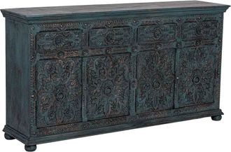 Wanderlust Deco Aparador De Madera Artesanal Azul 180x45x96 Cm