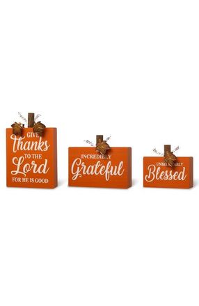 Glitzhome 3PK Fall Wooden Pumpkin Table Decors in Orange at Nordstrom, Size Medium