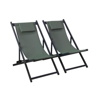 Sweeek Tumbona de aluminio multi posiciones, set de 2, verde kaki