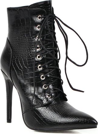 Generic Womens Lace-Up Front Ankle Boots with Pointed Toe & Stiletto Heel Fashionable Style for Evening and Party Wear,Black,1.5 UK