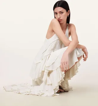 AllSaints Viscose Cavarly Tiered Ruffle Maxi Dress, Size: UK 14/US 10