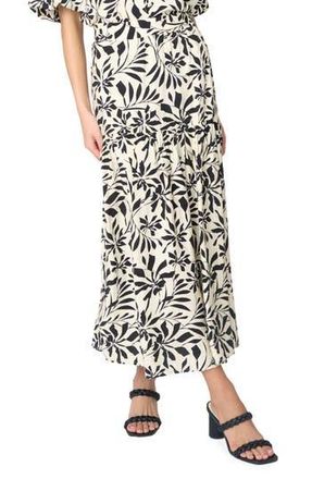 Gibsonlook Playa Floral Tiered High Waist Maxi Skirt in Parchment/black Graphic Palm at Nordstrom Rack, Size X-Small