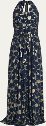 Ramy Brook Stephanie Metallic Floral Halter Maxi Dress