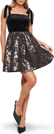 Flying Tomato Floral Jacquard Velvet Minidress in Black Bronze at Nordstrom Rack, Size Medium