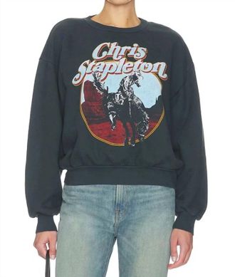 Daydreamer Chris Stapleton Horse Oversized Crew Sweatshirt In Vintage Black