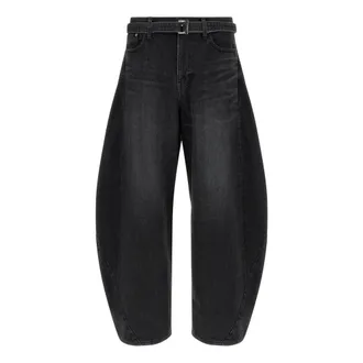 sacai Jeans, Dames, Zwart, L, Katoen, Extra Leg Jeans