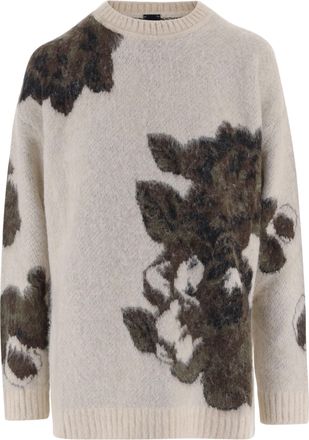 Pinko Wool and Alpaca Blend Sweater with Floral Jacquard Patterns