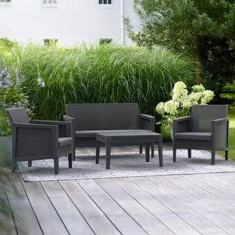 Dmora Set Muebles De Jard&iacute;n Geneva, Sal&oacute;n Exterior 4 Plazas, Mesa, Resistente A Rayos Uv, Negro Antracita