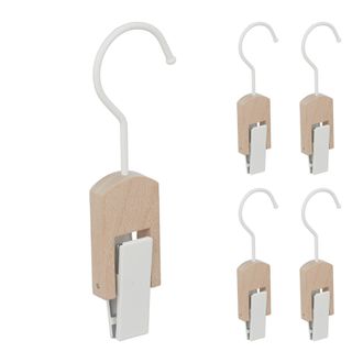 Relaxdays Set De 5 Ganchos Para Botas, Hierro Y Madera, Colgador Pinzas, Clips Engomados, Para Percheros, Blanco/natural - Relaxdays