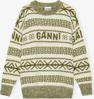 Ganni Green Wool Pullover - Size XXS Organic